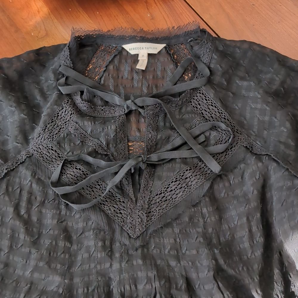 Rebecca Taylor Black Silk Blend Blouse Sz 0